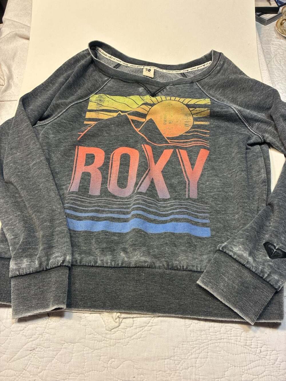 Roxy Graphic Sweatshirt Size Small Gray Sunset Mountain Pullover